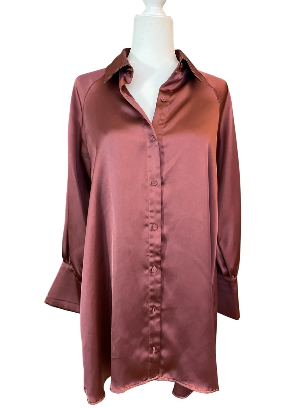 Zara Satin-Effect Button-Down Blouse in Dusty Rose Size Medium